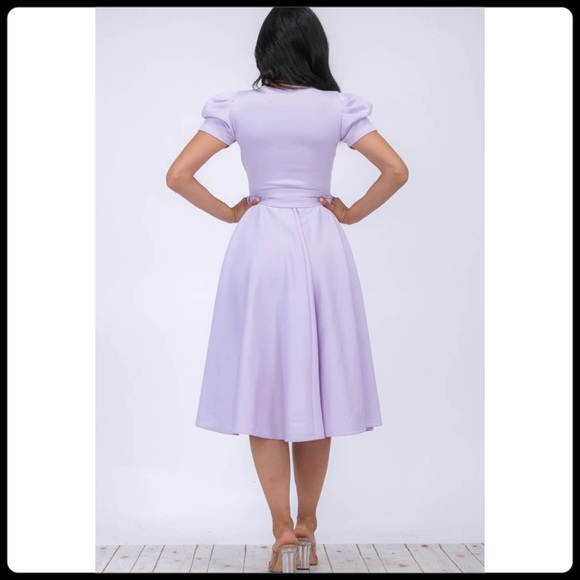 Puff Sleeve Cocktail Dress, Sizes 1X - 3X (Lavender) - Picture 3 of 8